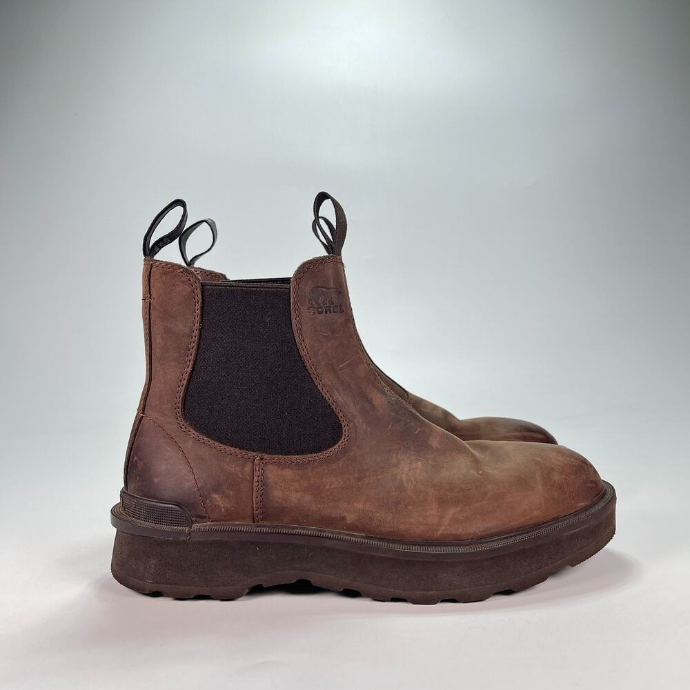 Sorel Hi-Line Chelsea Brown Leather Waterproof Slip On Ankle Boots Womens Size 9